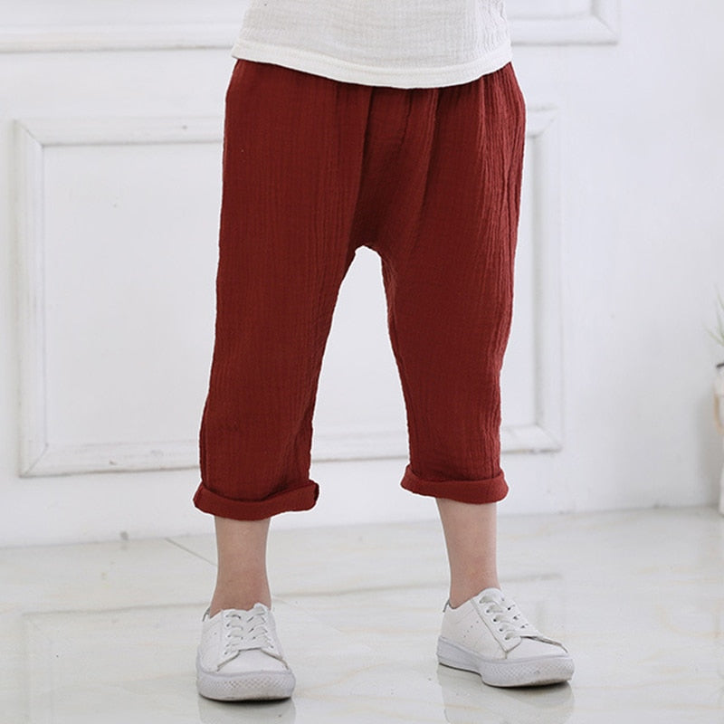 pantalon gaze de coton garçon et fille brique