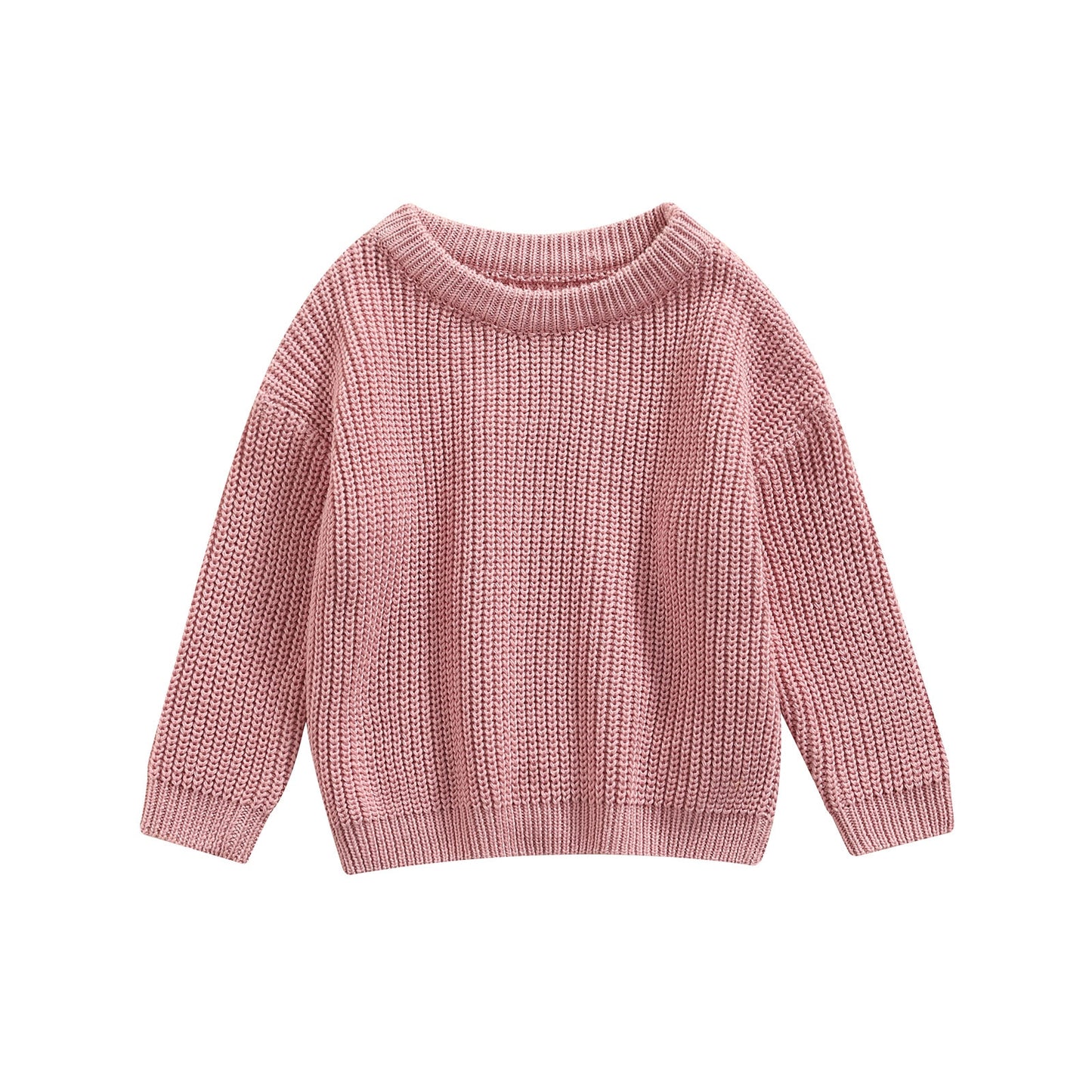 Pull coton bébé col rond rose