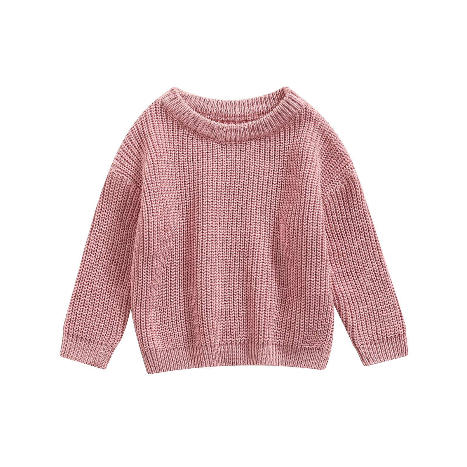 Pull coton bébé col rond rose