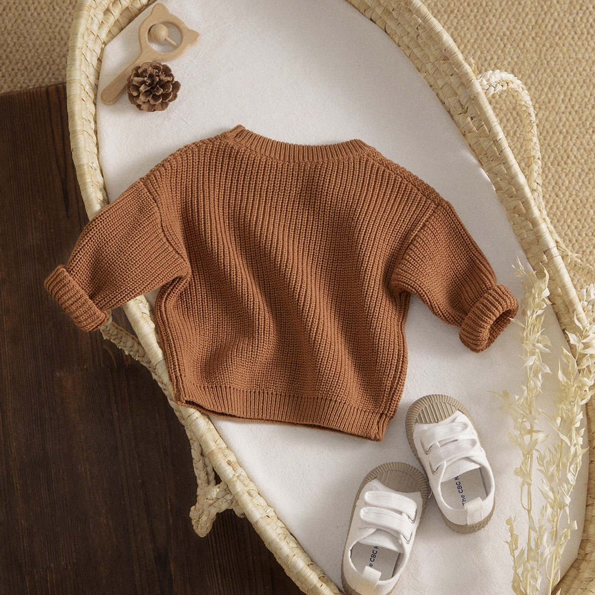 Pull coton bébé col rond