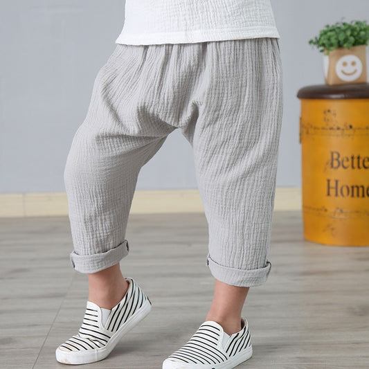 pantalon gaze de coton garçon et fille gris