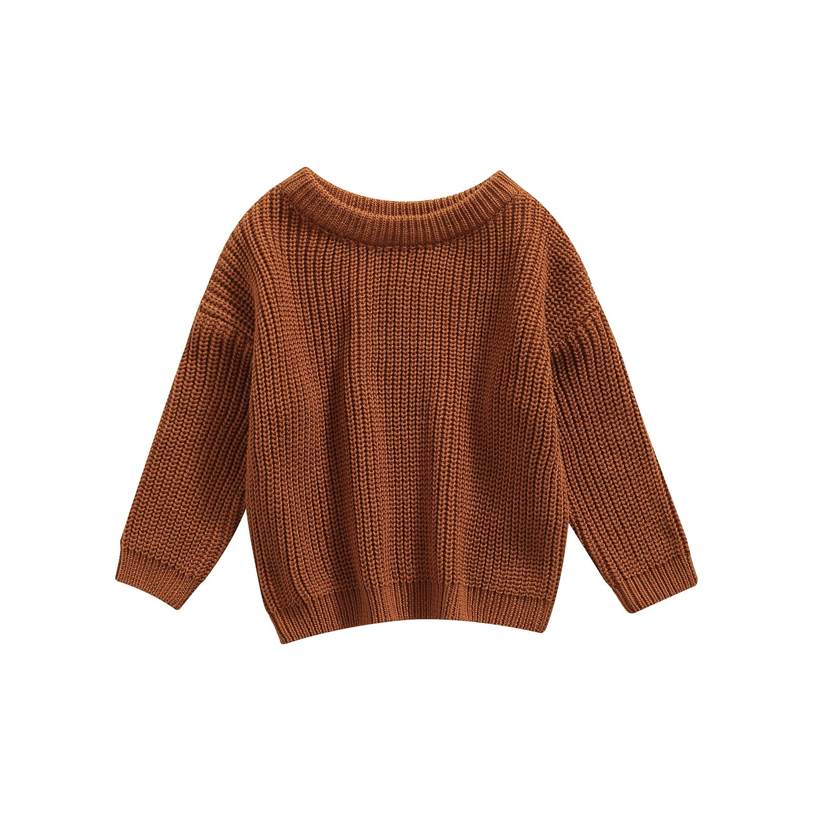 Pull coton bébé col rond chocolat
