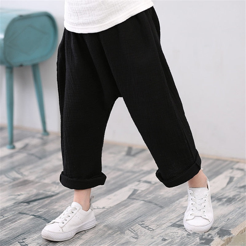 pantalon gaze de coton garçon et fille noir