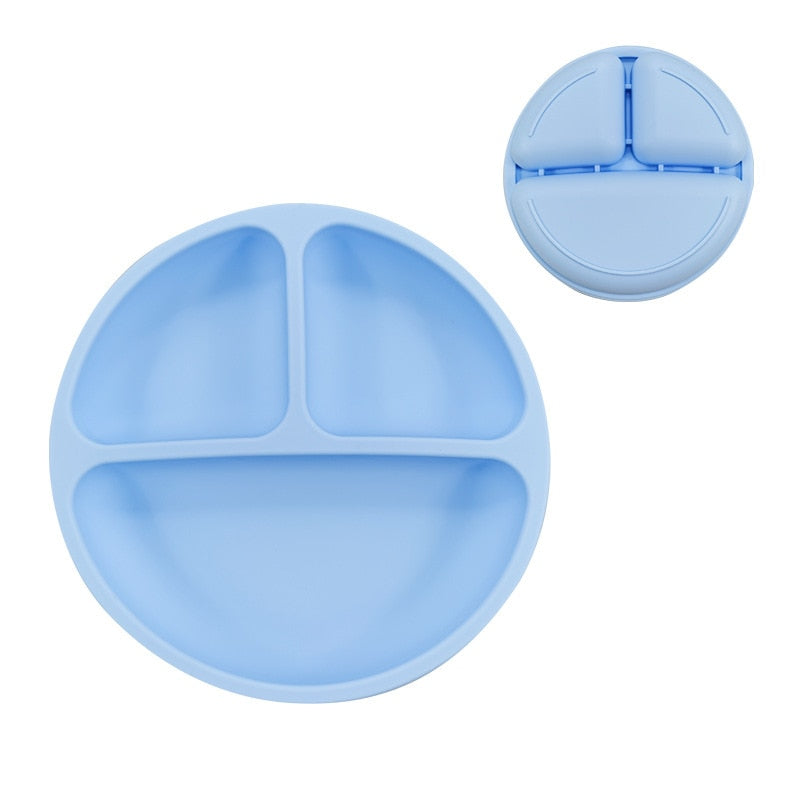 Assiette compartiments bébé en silicone bleu ciel