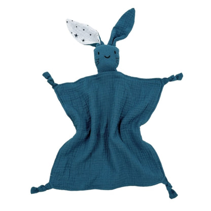 Doudou lapin gaze de coton bleu